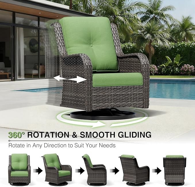 Joyside 7 Piece Wicker Patio Furniture Set, Outdoor Swivel Rocker Patio Chairs with High Back, Deep Seating, Wide Armrest, Thickened Cushions, Outdoor Furniture for Deck, Porch Use