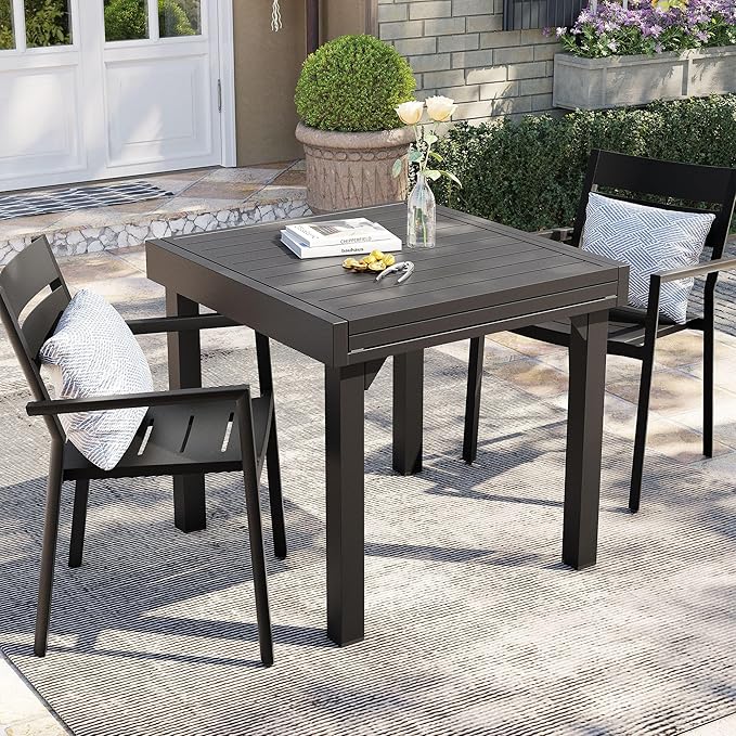 Pellebant Aluminum Stackable Patio Dining Chairs Set of 6, Black Outdoor Dining Chair with Armrest, All Weather for Patio, Lawn, Garden