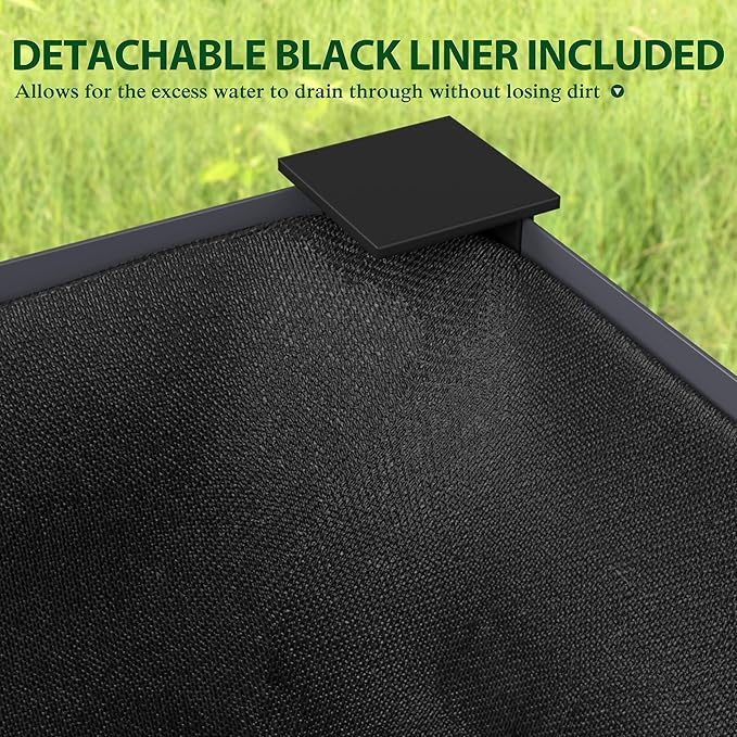 MUPATER Galvanized Steel Raised Garden Bed with Legs, 48" L x 24" W x 32" H Large Metal Elevated Raised Planter Box with Detachable Black Liner for Backyard, Garden, Balcony, Gray