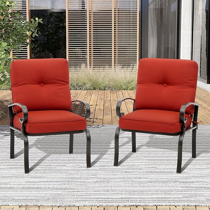 2 Piece Outdoor Furniture Patio Bistro Chairs Metal Dining Furniture Set, All-Weather Garden Seating Chair (Red)