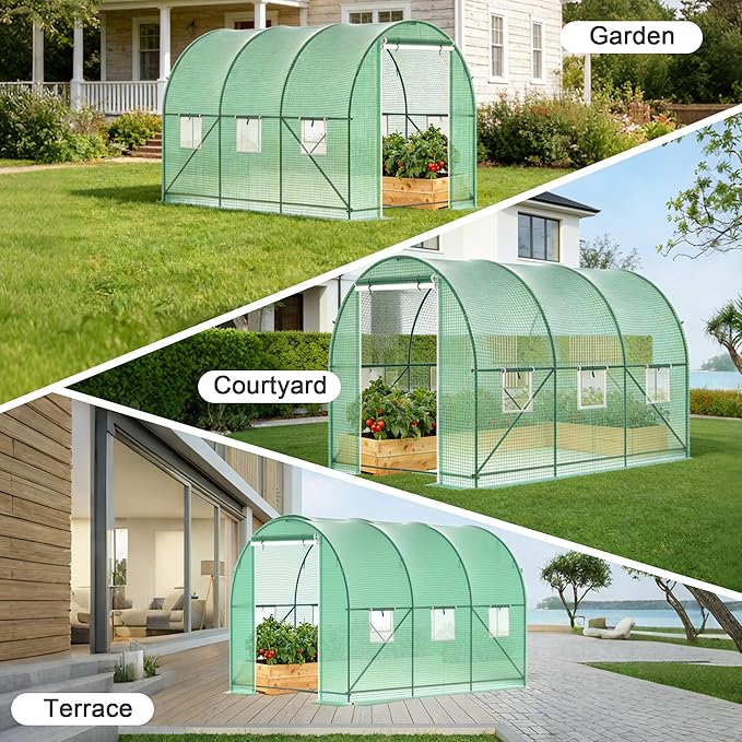 Greenhouses for Outdoors, Walk-in Green Houses for Outside Heavy Duty, Large Greenhouse with 6 Ventilated Screen Windows & Roll-up Door & Reinforced Frame (10×7×7 FT Without Irrigation System)