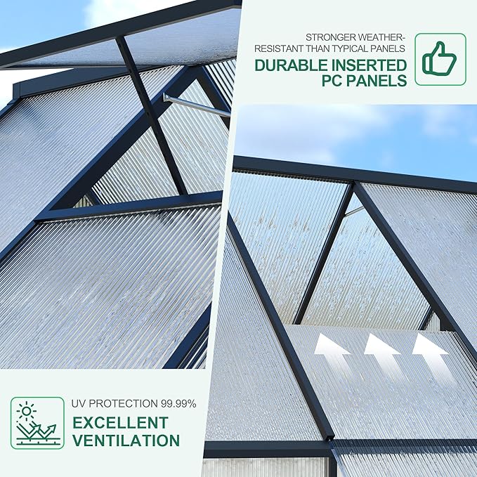 8'x14' , Large Enhanced Aluminum Greenhouses Kit for Outdoors, Aluminum-Framed Polycarbonate Greenhouse, Heavy Duty Polycarbonate Greenhouse with Quick Setup Structure and Roof Vent