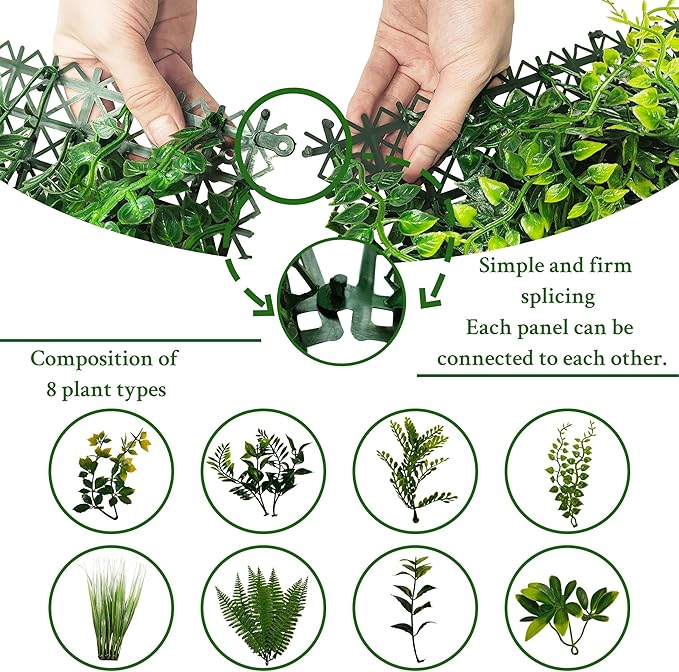 ODTORY Artificial Grass Wall Boxwood Panels: 40" x 40" (11.5 sqft) Greenery Ivy Privacy Fence Faux Backdrop with UV Protection Vine Leaf Hedge for Garden Covering Privacy, Home Decor