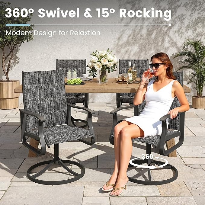 Patio Swivel Chairs Set of 2, Outdoor Dining Chairs with High Back, 360° Swivel Rocker Chair in All-Weather Padded Textilene & Metal Frame for Garden, Porch, Backyard, Balcony(Padded Dark Grey)