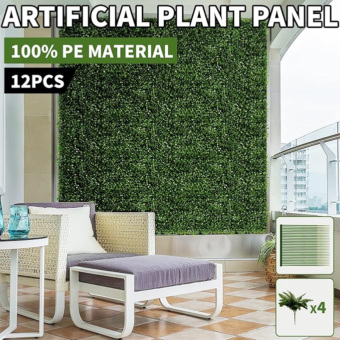 TOPDEEP 12 Pieces 24"x 16" Artificial Boxwood Panel, Grass Wall Panel, Boxwood Hedge Wall Panels UV Protected Suitable for Artificial Green Wall Decor, Fence Garden Wedding Backyard Decor