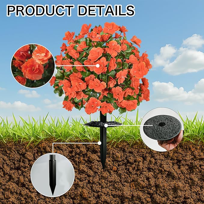 AZXVT Artificial mums for Outdoors, Faux Outdoor Plants Fake Plants Topiary Balls Artificial Outdoor Set of 2 with Ground Spike for Home Front Porch Patio Garden Decor (Orange)