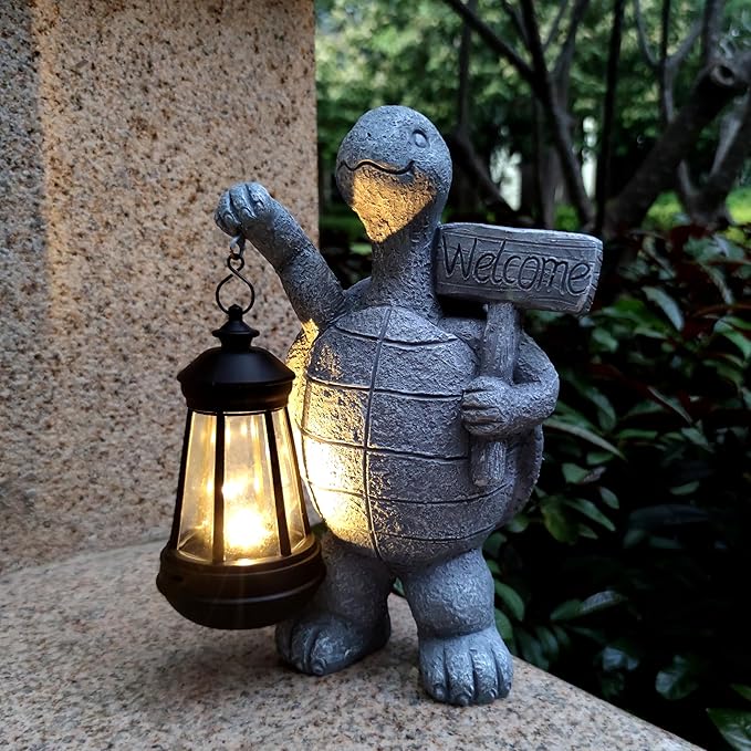 Qobumy Sea Turtle Solar Garden Statues,Resin Sea Turtle Figurine Decorations with Solar Lights Lantern, Outdoor Figurines Lawn Garden Statue Decor Art for Lawn,Yard, Balcony Ornament.