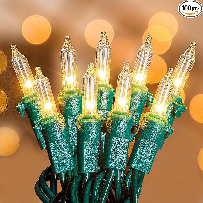 White Christmas Lights,100 Count Clear Mini Lights Incandescent Christmas Tree String Lights, Connectable for Christmas Decoration, Garland, Home, Patio, Wedding, Party, Festival (23 Feet)