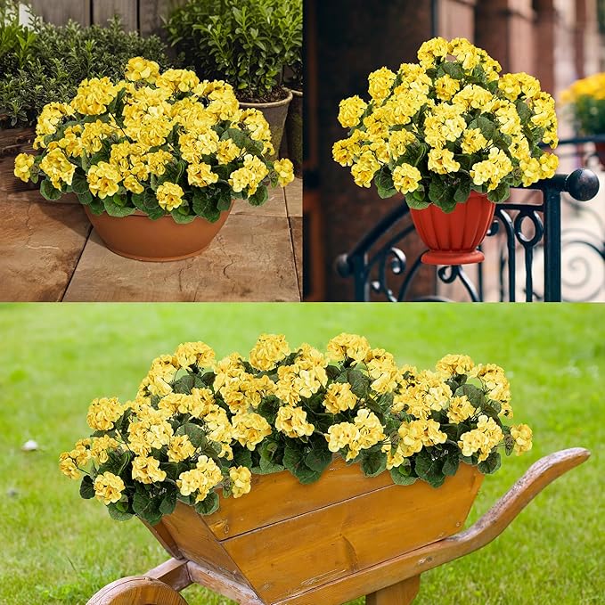 Uqueeten Artificial Flowers for Outdoors Artificial Geranium,Fake Flower Geranium Artificial Plant Home Decor,Silk Geraniums Artificial Flowers Realistic Outdoor Flower Decoration14.4(Yellow) 8PCS