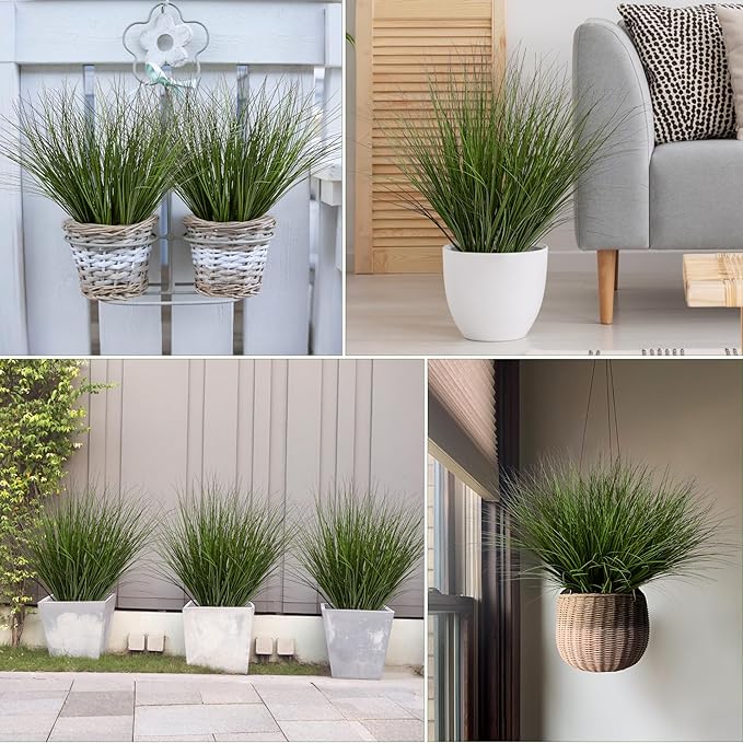 Uqueeten 8PCS 17.3" Fake Plants Artificial Wheat Grass Greenery Plastic Plants Fake Grass Artificial Plants for Outdoor Decor Artificial Flower with Greenery Stems for Indoor Home Decoration