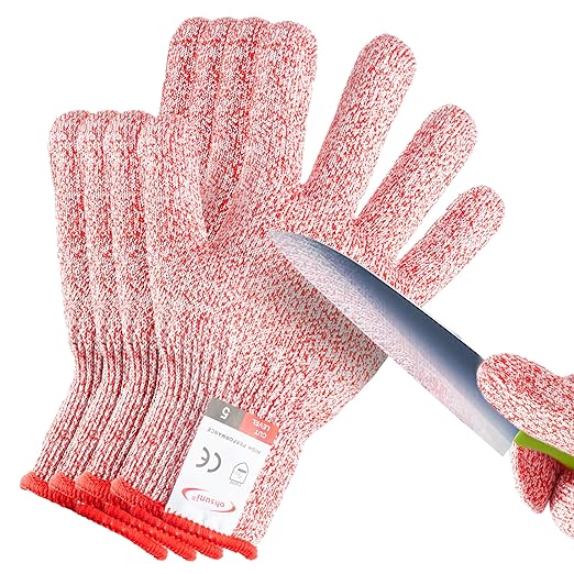 Cutting Gloves, 2 Pairs of Cut Resistant Gloves Food Grade, Cut Resistant Gloves for Kitchen, Oyster Shucking, Fish Fillet Processing, Carving Wood and Gardening(Medium-Red)