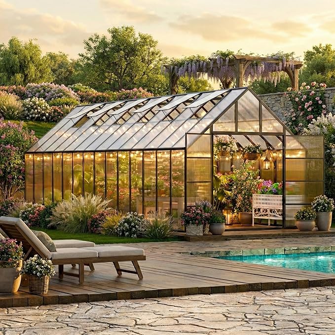 10*28 FT Large Greenhouses for Outdoors Heavy Duty, Aluminum-Framed Polycarbonate Greenhouse with Quick Setup Structure and 6 Vent, Walk-in Greenhouse kit for Garden & Backyard