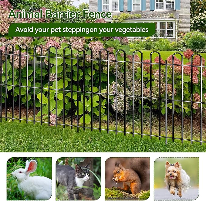 15 Panels Decorative Garden Fence, 32ft X 32in Rustproof Metal Animal Barrier Fence, No Dig Fence Garden Fence, Arched Flower Bed Edging Ornamental Wire Border Fencing for Outdoor Yard, Patio Decor