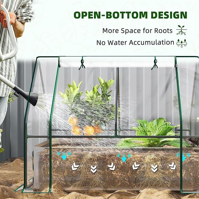 Outsunny 4 x 3 x 3ft Raised Garden Bed with Mini Greenhouse, Galvanized Raised Garden Bed with Cover for Herbs and Vegetables, Small Greenhouse for Patio Garden Balcony, Clear