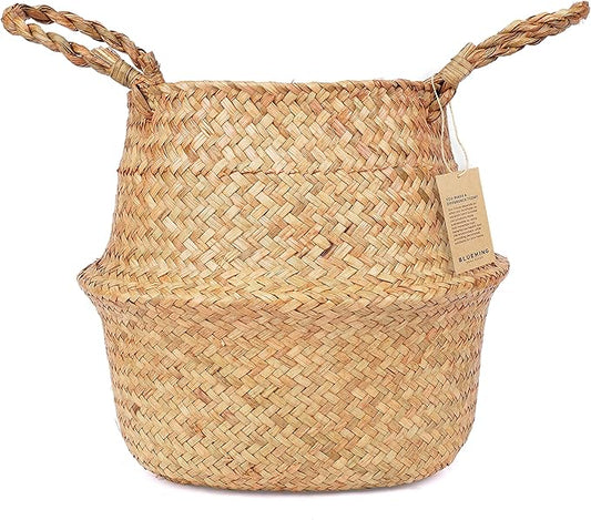 Olive Tree Basket – Wicker Seagrass Planter for Tall Indoor Faux Plants, Decorative Rattan Basket Cover for Houseplants, Snake Plant, Monstera, 7-8 Inch Pots (Original, Medium)