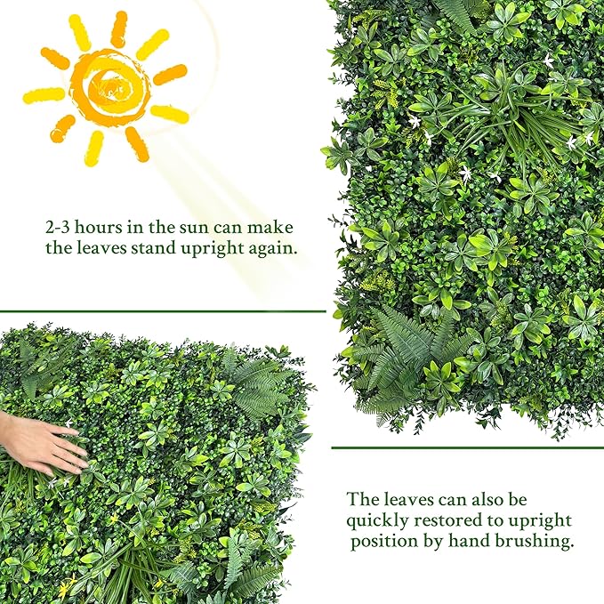 ODTORY Artificial Greenery Wall Panels: 20"x 20" 8P Faux Grass Wall Backdrop Boxwood Ivy Privacy Screen with UV Protection,Fake Hedge Fence for Outdoor,Indoor,Garden,Backyard and Home Decor