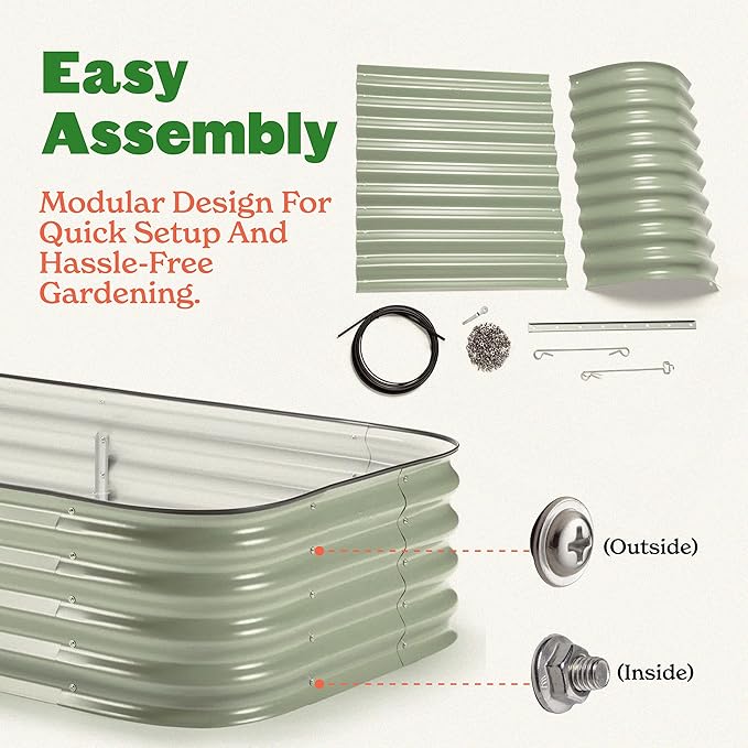 Epic Gardening 6-in-1 Modular Galvanized Raised Garden Bed Kit, 15" Food-Safe Medium Metal Planter Box, Oval Raised Garden Beds Outdoor for Vegetables, Flowers, Herbs, and Fruits - Mist Green
