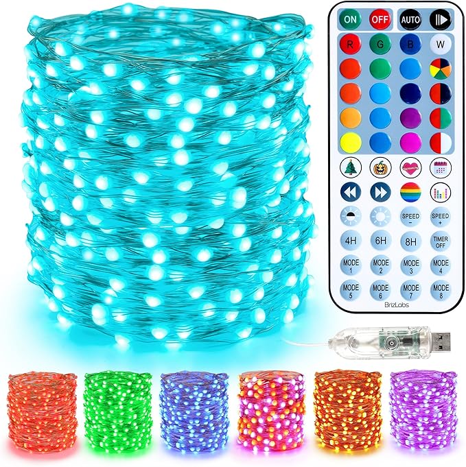 BrizLabs Fairy String Lights, 33ft 100 LED Color Changing Pastel Fairy Lights with Remote Timer, USB Easter Starry Light Music Sync RGB Twinkle Light for Xmas Halloween Easter Party Wedding Decor