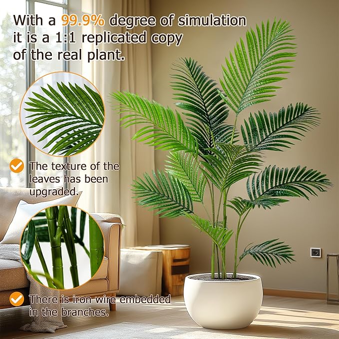 5FT Artificial Areca Palm Tree-Lifelike Palm Plant,Faux Tropical Areca Floor Plant Tall Faux Silk Large Artificial Plants for Indoor Home Living Room Corner Decor（No Planter）