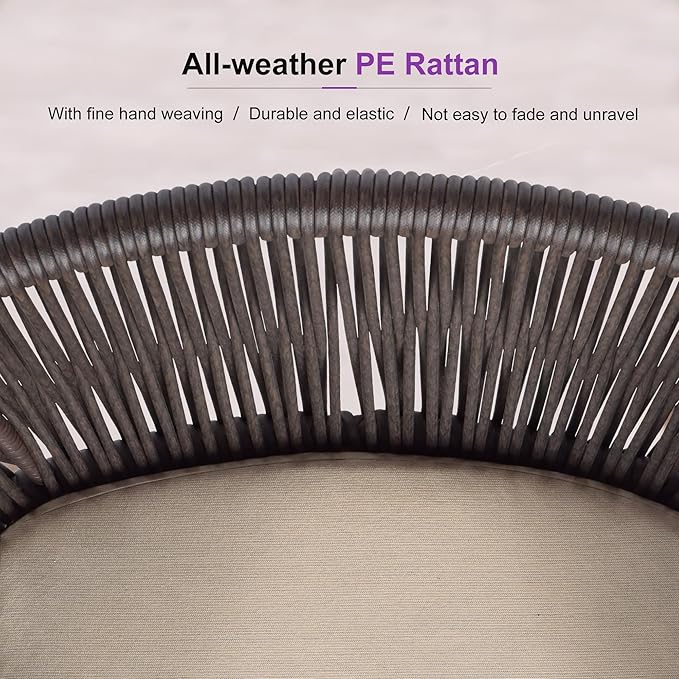PURPLE LEAF 2 Pieces Outdoor Dining Chair All-Weather Wicker Aluminum Frame Patio Dining Chair for Lawn Garden Backyard Deck with Cushion, Deep Teak Armchair