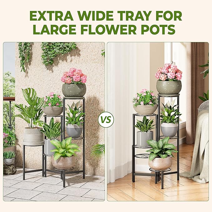 NQW Outdoor Plant Stands for Patio Corner Tall Plant Stand Indoor Metal Flower Pot Stands for Multiple Plants 6 Tier Heavy Duty Shelf Black Kite