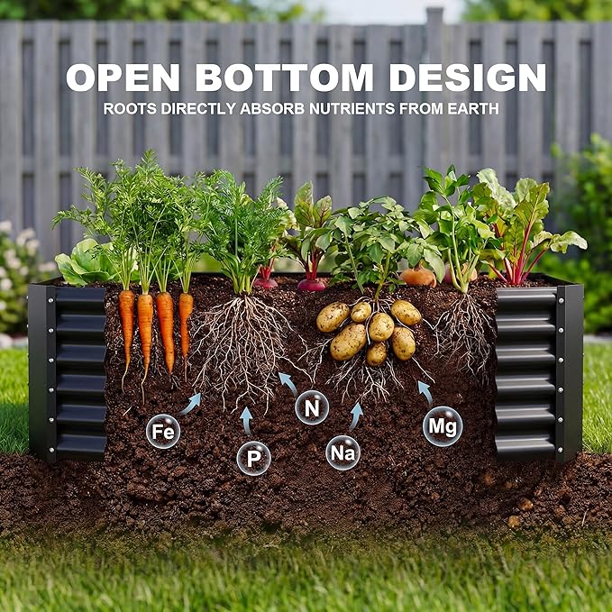 AHEONLAR 2 Pack 8×4×1.5ft Galvanized Raised Garden Beds Outdoor, Rectangle Sturdy and Durable Planter Boxes for Vegetables, Fruits, Flowers and Plants, Easy Assembly, Black