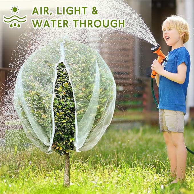 2 Pack Fruit Tree Netting Bags with Zipper and Drawstring, 8 x 8ft Ultra Fine Mesh Garden Netting Plant Cover, Bird Netting for Blueberry Bushes, Fruit Trees, Flowers (White, 8 x 8 ft)