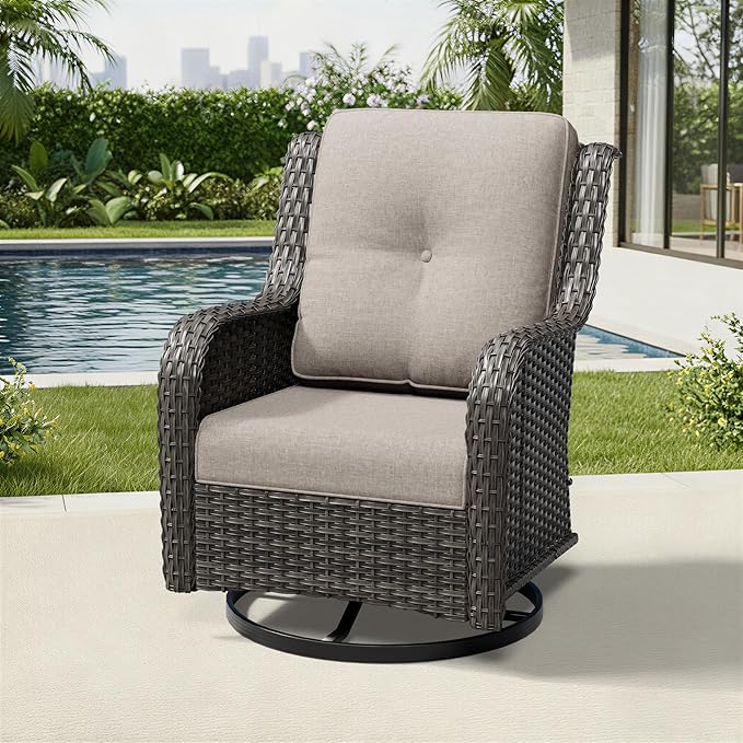 Joyside Outdoor Swivel Rocker Patio Chairs, Wicker Patio Furniture with High Back, Deep Seating, Wide Armrest, Thickened Cushions, Outdoor Rattan Furniture for Deck, Porch Use