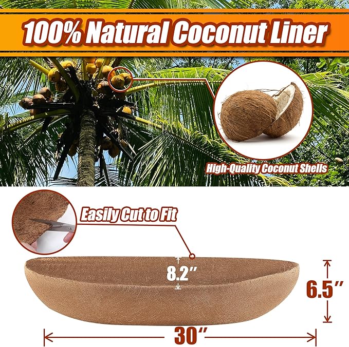 Coco Liners for Planters 30 Inch, 3 Pack Trough Window Box Liners, Coconut Fiber Liners for Planters Flower Baskets Garden Outdoor Plants