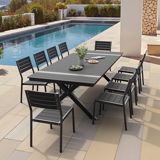 Pellebant Stackable Outdoor Dining Chairs Set of 6, Aluminum Patio Chairs with Armless, All-Weather for Garden, Lawn, Deck, Porch and Yard, Black