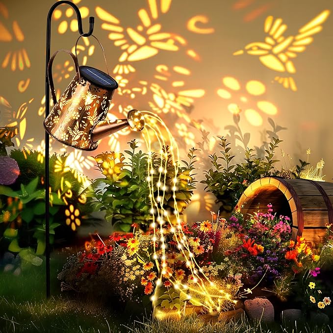 PATIOPIA Solar Lights Outdoor Garden Decor, Large Lanterns Watering Can Gardening Gifts for Mom Women Grandma Birthday, Hanging Outdoor Decoration for Yard Porch Patio Backyard (2 Pack)