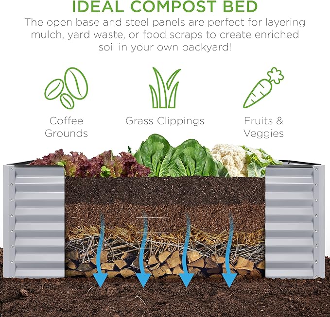 Best Choice Products 6x3x2ft Outdoor Metal Raised Garden Bed, Deep Root Box Planter for Vegetables, Flowers, Herbs, and Succulents w/ 269 Gallon Capacity - Moonlight Gray