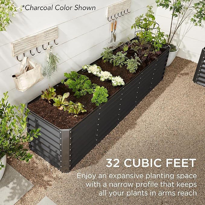 Best Choice Products 8x2x2ft Raised Outdoor Metal Garden Bed, Rectangular Planter Box for Herbs, Flowers, and Deep Root Vegetables w/ 240 Gallon Capacity - Burgundy