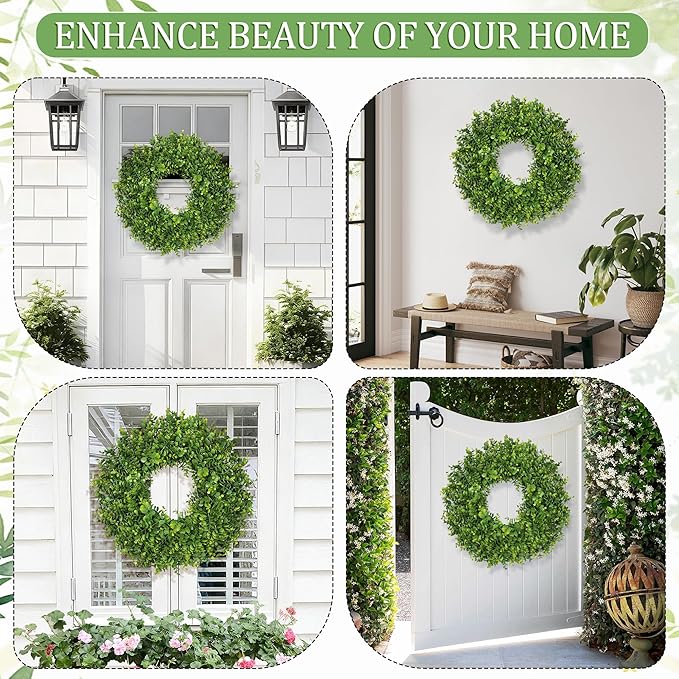 26 Inch Large Greenery Eucalyptus Boxwood Wreaths Artificial Easter Summer Spring Wreaths for Front Door Outdoor All Season Spring Decorations for Home Porch Room Window Wall Farmhouse Decor(Green)