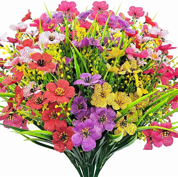 Carfoeny10 Bundles Artificial Flowers for Outdoors, UV Resistant Fake Wildflowers Bulk, Vibrant Faux Plants for Window Box, Hanging Baskets, Porch, Garden and Cemetery Grave Decorations (Mixed Colors)