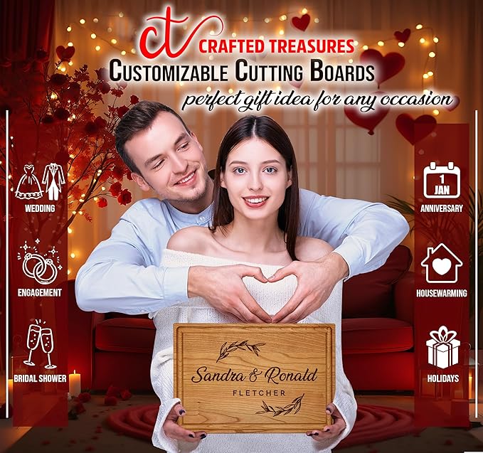 Crafted Custom Cutting Board - Personalized Christmas Gifts - Personalized Cutting Board - Engraved Charcuterie Board - Wedding Gift for Couple, Bride, Bridal Shower, Anniversary, Housewarming