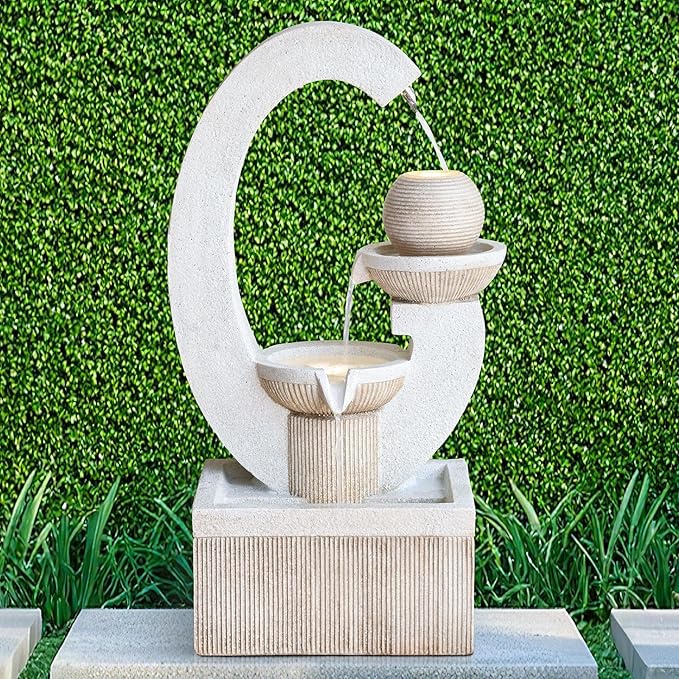 31'' H Outdoor Garden Fountains with Led Light Contemporary Design, Perfect for Garden, courtyards, Landscaping, Patio, Balconies, and lawns