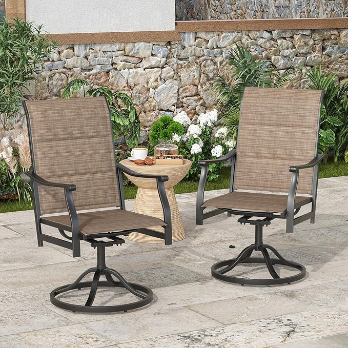 Soohow Patio Dining Chairs Set of 2, Swivel Outdoor Patio Chair with Paded Textilene Fabric, All Weather Outdoor Seats Ergonomic Comfort, Perfect Seats for Backyard, Balcony, and Garden