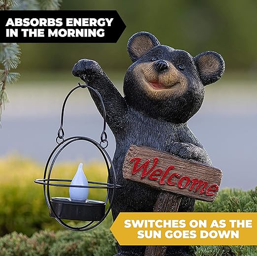 VP Home | Welcome Sign Bear Solar Powered LED - Garden Statue Decor - Outdoor Bear Figurines - Garden Light - Front Yard Decor - Funny Figurine Decor for Outside House, Patio, Yard, and Lawn