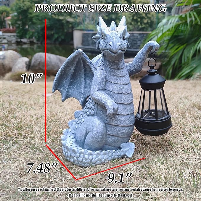 Qobumy Solar Dragon Garden Statue Decoration with Solar Lantern,Dragon Figurine Lights Outdoor Décor for Yard，Lawn ,Patio, Balcony, Unique Housewarming Ornament