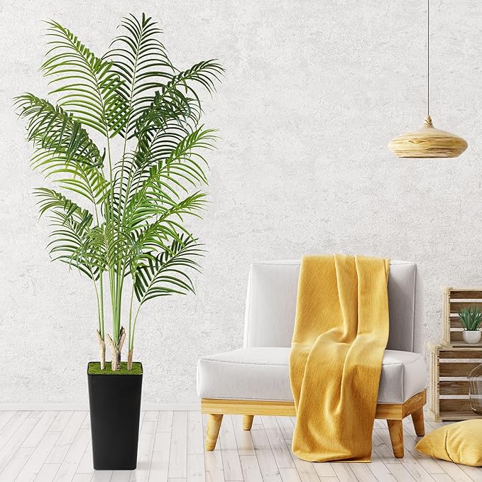 Artificial Palm Tree 6Ft Faux Silk Tropical Areca Plant Indoor Outdoor Fake Tree in Pot for Home Office Living Room Patio Decor