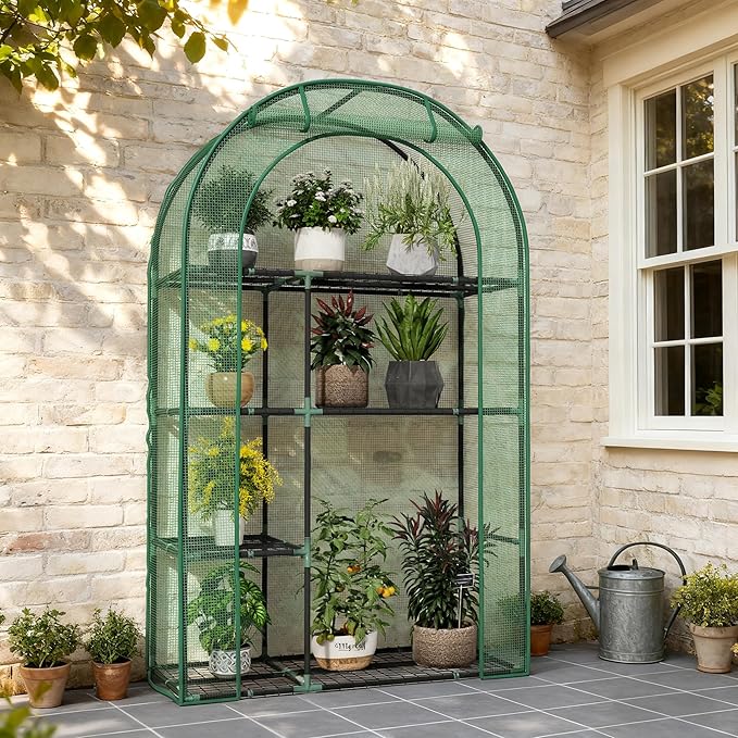 Mini Greenhouse for Outdoors, Portable Small Greenhouse 4-Tiers for Indoor, 38"x17"x62" Green House with PE Cover