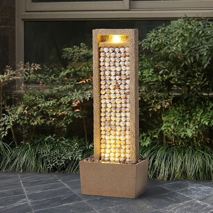 Teamson Home Coastal Seashells Design Outdoor Water Fountain–Warm Glow Lighting with Steady Flow & Electric Pump, Brown