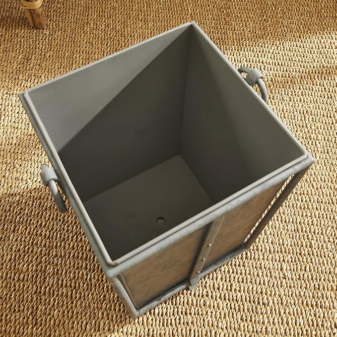 MY SWANKY HOME Large Minimalist Classic Metal Box Planters Liners Square Industrial Rivets Gray