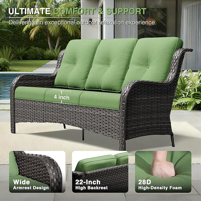 Joyside 6 Piece Wicker Patio Furniture Set with Fire Pit Table, Outdoor Swivel Rocker Patio Chairs with High Back, Deep Seating, Wide Armrest, Thickened Cushions, Outdoor Furniture for Deck, Porch Use
