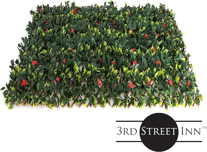 3rd Street Inn™ Leaf Trellis - Bamboo Greenery Panel - Boxwood and Ivy Privacy Fence Substitute - DIY Flexible Fencing (1, Red Rose Rattan)