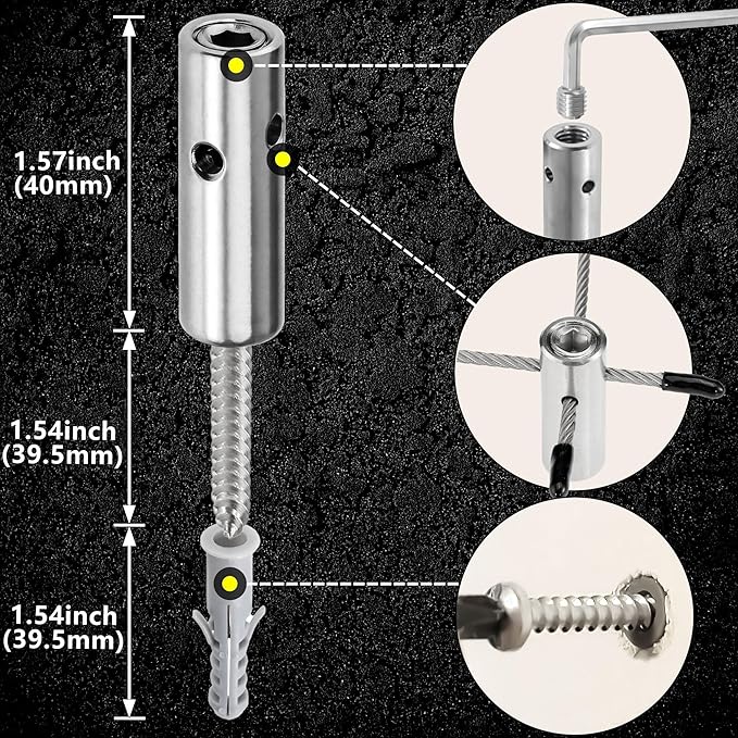 Acemaker Wire Trellis for Climbing Plants Outdoor, 20-Set Wall Wire Trellis Kit with 1/8in x 98ft Stainless Steel Cable, T316 Cylindrical Espalier System for Fence and Garden DIY Projects