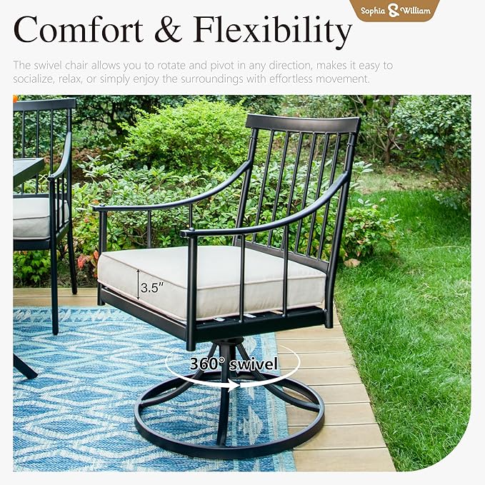 Sophia & William Swivel Patio Chairs Set of 6, Metal Rocker Patio Outdoor Dining Chairs Set with Seat Cushions, Wrought Iron Patio Bistro Furniture Chairs with Armrest for Garden, Yard, 6 Pack