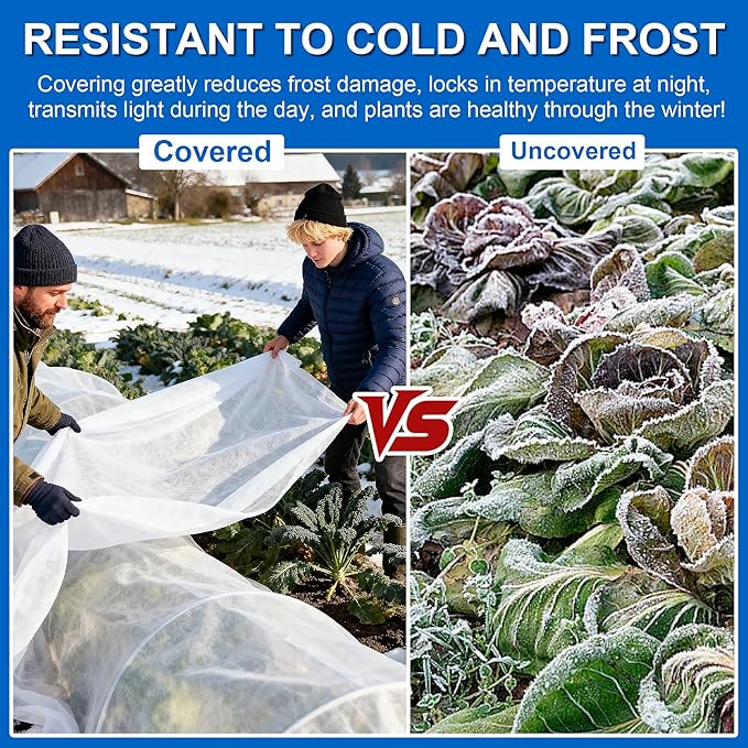 eisoco Plant Covers Freeze Protection, 10 * 40FT 1.1 oz/yd² Large Thick Frost Blankets for Outdoor Plants in Winter, Floating Row Cover for Vegetable Garden, Frost Cloth Plant Freeze Protection
