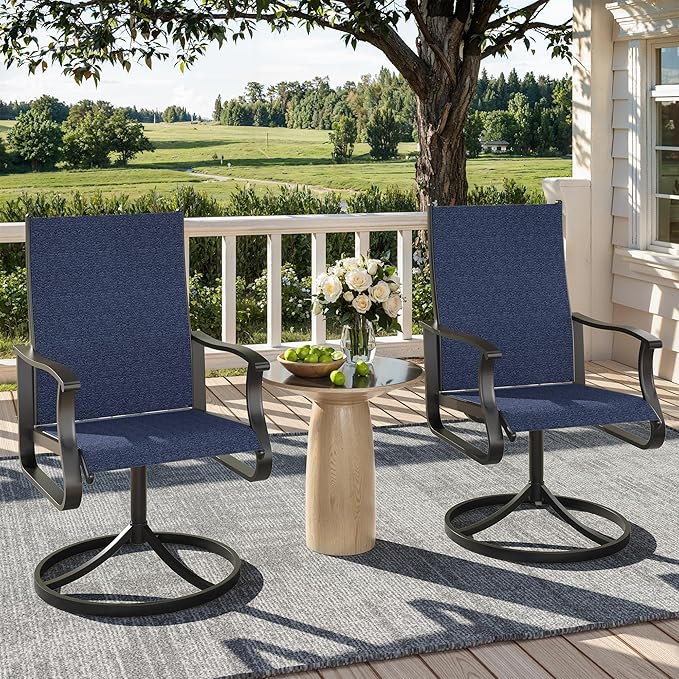 Patio Swivel Chairs Set of 2, Outdoor Dining Chairs with High Back, 360° Swivel Rocker Chair in All-Weather Textilene & Metal Frame for Garden, Porch, Backyard, Balcony(Navy)